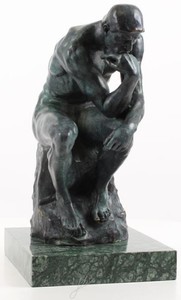Casa Padrino Art Deco Bronzefigur Der Denker Grau 20,3 x 28 x H. 37,3 cm - Bronze Skulptur - Dekofigur