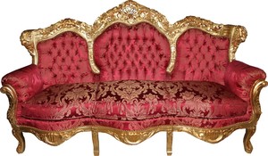 Casa Padrino Barock 3er Sofa Lord Bordeauxrot / Gold 184 x 81 x H. 125 cm - Handgefertigtes Wohnzimmer Sofa mit elegantem Muster - Barock Mbel