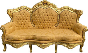 Casa Padrino Barock 3er Sofa Lord Gold Muster / Gold 184 x 81 x H. 125 cm - Handgefertigtes Wohnzimmer Sofa im Barockstil - Barock Wohnzimmer Mbel