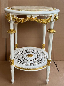 Casa Padrino Barock Beistelltisch Wei / Gold / Creme - Runder Antik Stil Tisch mit Marmorplatte - Barockstil Wohnzimmer Mbel im Barockstil - Barock Mbel