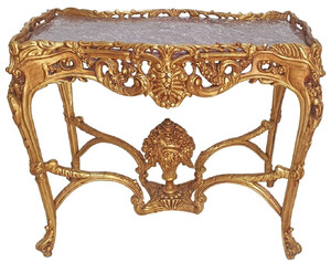 Casa Padrino Barock Beistelltisch Gold / Grau - Rechteckiger Antik Stil Tisch mit Marmorplatte - Wohnzimmer Mbel im Barockstil - Antik Stil Mbel - Barock Mbel