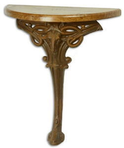 Casa Padrino Barock Beistelltisch Hellbraun / Rostfarben 63 x 31 x H. 65,5 cm - Halbrunder Tisch mit Holzplatte und Gusseisen Bein - Barock Wandtisch