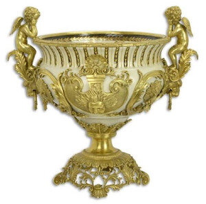 Casa Padrino Luxus Barock Porzellan Blumentopf Engel Wei / Gold H. 60 cm - Prunkvoller Porzellan Pflanzentopf - Barock Porzellan Deko Accessoires