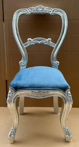Casa Padrino Luxus Barock Damen Stuhl Blau / Silber - Handgefertigter Barockstil Schminktisch Stuhl - Luxus Schlafzimmer Mbel im Barockstil - Barock Mbel - Edel & Prunkvoll