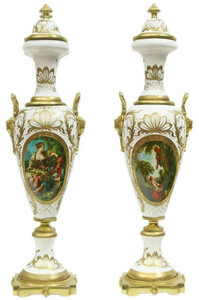 Casa Padrino Barock Deko Keramik Vasen Set Wei / Mehrfarbig / Gold 20 x H. 78 cm - Prunkvolle Deko im Barockstil - Barock Mbel - Barock Deko Accessoires - Edel & Prunkvoll