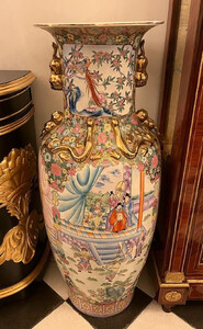 Casa Padrino Luxus Barock Deko Vase Wei / Mehrfarbig / Gold  43 x H. 124 cm - Antike Chinesische Porzellan Vase - Chinesische Luxus Barock Deko Accessoires