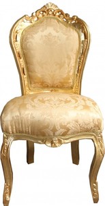 Casa Padrino Barock Esszimmer Stuhl Gold Blumen Muster / Gold ohne Armlehnen - Antik Mbel 