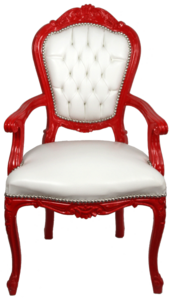Casa Padrino Luxus Barock Esszimmer Stuhl mit Armlehnen Wei / Rot - Handgefertigter Kchen Stuhl mit edlem Kunstleder - Barock Esszimmer Mbel