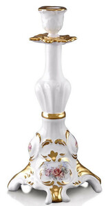 Casa Padrino Barock Keramik Kerzenstnder Wei / Gold 14 x 12 x H. 28 cm - Prunkvoller handbemalter Kerzenhalter im Barockstil