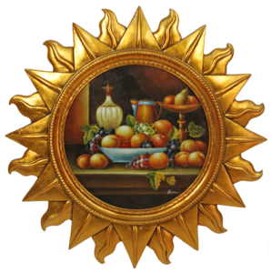 Casa Padrino Barock Wandbild Sonne mit Obst Mehrfarbig / Gold  88 cm - Wanddeko - Barock Deko Accessoires