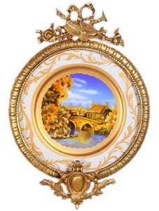 Casa Padrino Barock Keramik Wandbild mit verziertem Rahmen Mehrfarbig / Wei / Gold 28 cm - Barock Wanddeko 