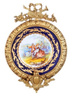 Casa Padrino Barock Keramik Wandbild mit verziertem Rahmen Mehrfarbig / Dunkelblau / Gold 28 cm - Barock Wanddeko 