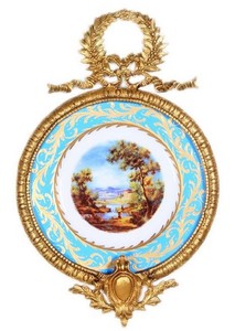 Casa Padrino Barock Keramik Wandbild mit verziertem Rahmen Mehrfarbig / Hellblau / Gold 28 cm - Barock Wanddeko 