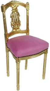 Casa Padrino Barock Damen Stuhl Rosa / Gold 40 x 35 x H. 85 cm - Handgefertigter Antik Stil Stuhl - Barock Mbel
