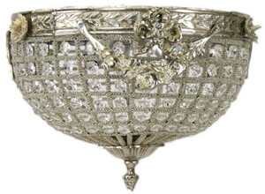 Casa Padrino Barock Kristall Deckenleuchte Silber  30 cm - Runde Deckenlampe im Barockstil - Barock Leuchten - Edel & Prunkvoll