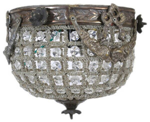 Casa Padrino Barock Kristall Deckenleuchte Oxidiert  20 cm - Runde Deckenlampe im Barockstil - Barock Leuchten - Edel & Prunkvoll
