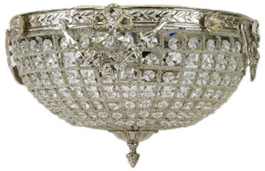 Casa Padrino Barock Kristall Deckenleuchte Silber  40 cm - Runde Deckenlampe im Barockstil - Barock Leuchten - Edel & Prunkvoll