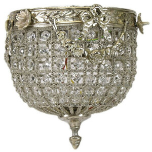 Casa Padrino Barock Kristall Deckenleuchte Silber  20 cm - Runde Deckenlampe im Barockstil - Barock Leuchten - Edel & Prunkvoll