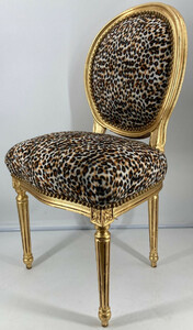 Casa Padrino Barock Esszimmer Stuhl Medaillon Leopard / Gold - Handgefertigter Massivholz Antik Stil Kchen Stuhl mit Muster - Barock Esszimmer Mbel