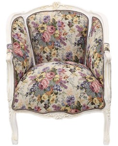 Casa Padrino Barock Salon Lounge Sessel mit Blumenmuster Mehrfarbig / Antik Wei 70 x H. 100 cm - Barockmbel