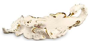 Casa Padrino Barock Serviertablett Schwan mit Blumen Elfenbeinfarben / Gold / Mehrfarbig 54 x 30 x H. 16 cm - Handbemaltes Keramik Tablett im Barockstil
