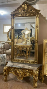 Casa Padrino Barock Spiegelkonsole mit Marmorplatte Gold / Grau - Barock Konsole mit Spiegel - Barock Mbel - Edel & Prunkvoll
