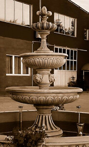 Casa Padrino Barock Springbrunnen Grau  150 x H. 280 cm - Prunkvoller Gartenbrunnen im Barockstil - Runder Gartendeko Stein Brunnen - Barock Garten Deko Accessoires
