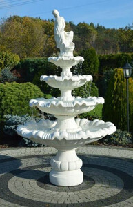 Casa Padrino Barock Springbrunnen Dame Wei  135 x H. 187 cm - Prunkvoller Gartenbrunnen im Barockstil - Runder Gartendeko Stein Brunnen - Barock Garten Deko Accessoires