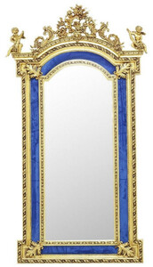 Casa Padrino Barock Standspiegel mit dekorativen Engelsfiguren Royalblau / Gold - Handgefertigter Massivholz Spiegel im Barockstil - Barock Mbel - Edel & Prunkvoll