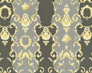 Casa Padrino Barock Vliestapete Grau / Schwarz / Silber / Gold - Barockstil Wohnzimmer Tapete mit elegantem Muster - Barock Deko Accessoires