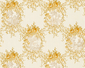 Casa Padrino Barock Vliestapete Beige / Gold - Barockstil Wohnzimmer Tapete mit elegantem Blumenmuster - Barock Deko Accessoires