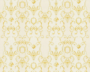Casa Padrino Barock Vliestapete Creme / Gold - Barockstil Wohnzimmer Tapete mit elegantem Muster - Barock Deko Accessoires