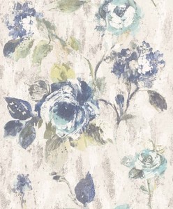 Casa Padrino Barock Vliestapete Grau / Blau / Grn 10,05 x 0,53 m - Tapete mit Blumenmuster - Deko Accessoires
