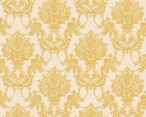 Casa Padrino Barock Vliestapete Cremefarben / Gelb / Gold - Barockstil Tapete mit elegantem Muster - Barock Deko Accessoires