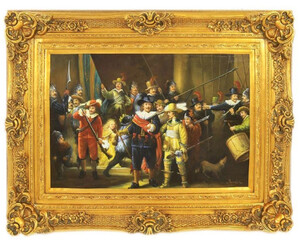 Casa Padrino Barock lgemlde Nachtwache Mehrfarbig / Gold 130 x 10 x H. 100 cm - Handgemaltes Gemlde mit Prunk Rahmen - Wand Deko im Barockstil