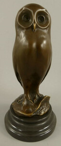 Casa Padrino Bronze Skulptur Eule Bronzefarben / Schwarz 12 x 12 x H. 26 cm - Bronzefigur - Dekofigur - Schreibtisch Deko Accessoires