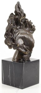 Casa Padrino Luxus Bronzefigur Pferdekopf Bronze / Gold / Schwarz 16,3 x 10,3 x H. 30 cm - Deko Skulptur mit Marmorsockel