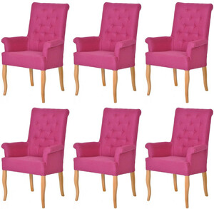 Casa Padrino Chesterfield Neo Barock Esszimmer Stuhl 6er Set Pink / Naturfarben - Kchensthle mit Armlehnen - Esszimmer Mbel - Chesterfield Mbel - Neo Barock Mbel