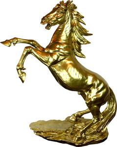 Casa Padrino Deko Skulptur Wildes Pferd Gold H. 90 cm - Elegante Kunstharz Dekofigur - Wohnzimmer Deko Accessoires