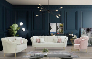Casa Padrino Designer Art Deco Wohnzimmer Set Creme / Rosa / Gold - 2 Sofas & 2 Sessel - Wohnzimmer Mbel - Art Deco Mbel