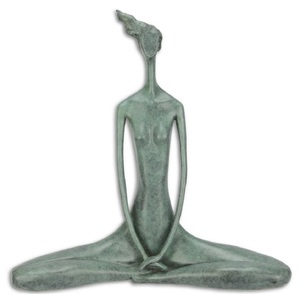 Casa Padrino Designer Bronzefigur Yoga Frau Blau 42,3 x 15,5 x H. 41,8 cm - Luxus Deko Bronze Skulptur