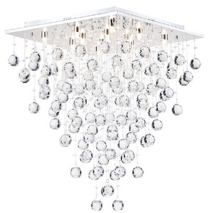 Casa Padrino Designer Deckenleuchte Silber 50 x 50 x H. 65 cm - Moderne chrombeschichtete Deckenlampe mit Kristall Ketten