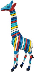 Casa Padrino Designer Deko Giraffe mit Streifen Mehrfarbig H. 205 cm - Riesige Dekofigur - Tierfigur - Gartendeko Skulptur - Gartenfigur
