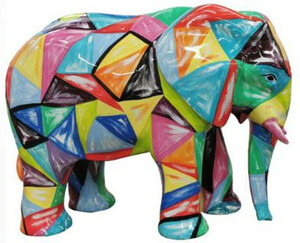 Casa Padrino Designer Deko Skulptur Elefant Bunt 90 x H. 70 cm - Deko Tierfigur - Wetterbestndige Gartendekofigur - Deko Accessoires