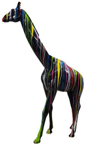 Casa Padrino Designer Deko Skulptur Giraffe Schwarz / Mehrfarbig H. 320 cm - Riesige Dekofigur - Lebensgroe Tierfigur - Wetterbestndige Gartendeko Figur