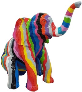 Casa Padrino Designer Deko Skulptur sitzender Elefant Mehrfarbig H. 140 cm - Deko Tierfigur - Riesige Gartendekofigur