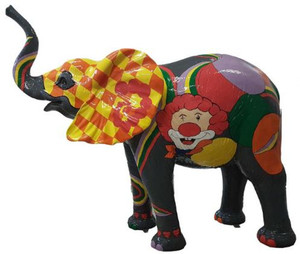 Casa Padrino Designer Dekofigur Elefant mit Clown Design Bunt 160 x H. 160 cm - Riesige Deko Skulptur - Wetterbestndige Gartendeko XXL Gartenskulptur
