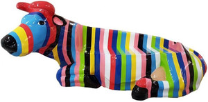 Casa Padrino Designer Sitzbank Kuh mit Streifen Mehrfarbig 200 x H. 98 cm - Wetterbestndige Kuh Skulptur Gartenbank - Garten & Terrassen Deko Accessoires