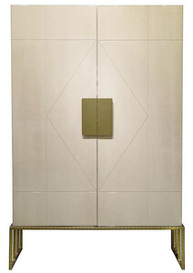Casa Padrino Designer Wohnzimmerschrank Creme / Messing 120 x 45 x H. 175 cm - Wohnzimmer Mbel - Luxus Qualitt