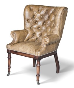 Casa Padrino Chesterfield Echtleder Sessel Vintage Leder mit Rollen - Luxus Wohnzimmer Ohrensessel Mbel Bffelleder Sessel